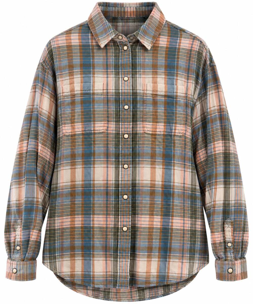 American Eagle Womens Small Plaid Pearl Snap Western Flannel Shirt Pink Blue
